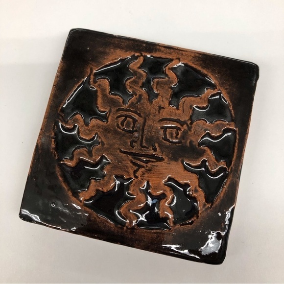 Handmade Ceramic Tile: Black Sun - Picture 1 of 2